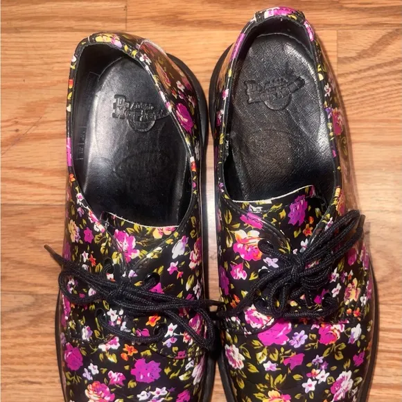 DR MARTENS Black Simone Floral Creepers Patent Oxfords Shoes Womens 8