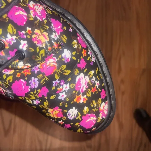 DR MARTENS Black Simone Floral Creepers Patent Oxfords Shoes Womens 8