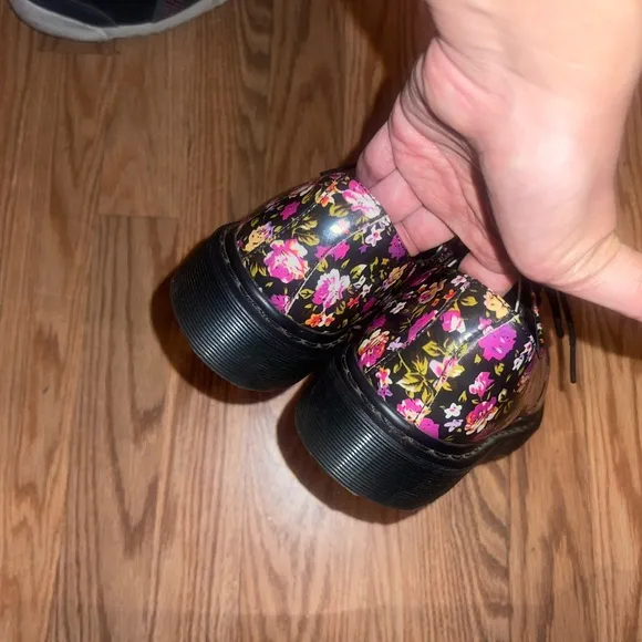 DR MARTENS Black Simone Floral Creepers Patent Oxfords Shoes Womens 8