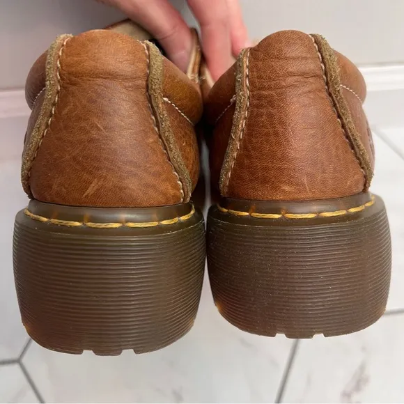 Dr. Martens Chunky Vtg 90s Light Brown Leather Daisy Flower 12283 Oxfords Sz 9