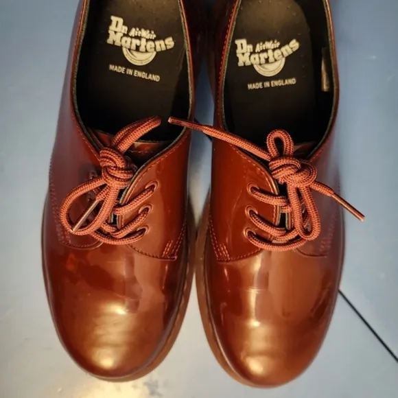 Dr. Martens England oxford mono oxblood red patent leather 1461 3-eye women's 8