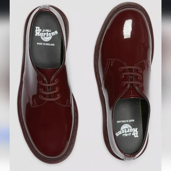 Dr. Martens England oxford mono oxblood red patent leather 1461 3-eye women's 8