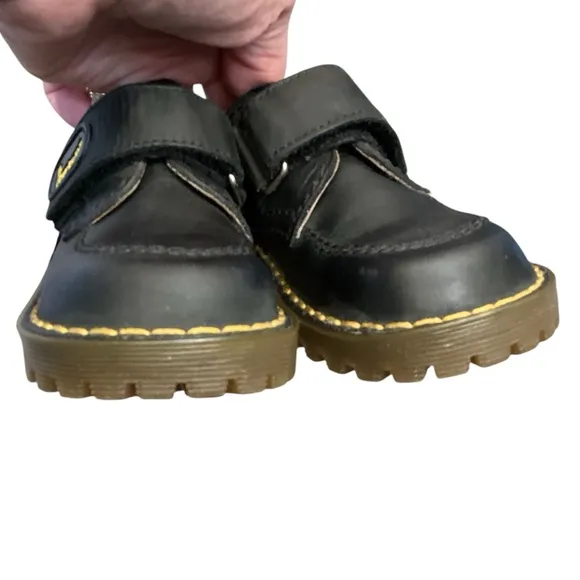 Dr. Martens ‘The Original’ Boys Black Leather Hook &amp; Loop Velcro Closure Oxfords
