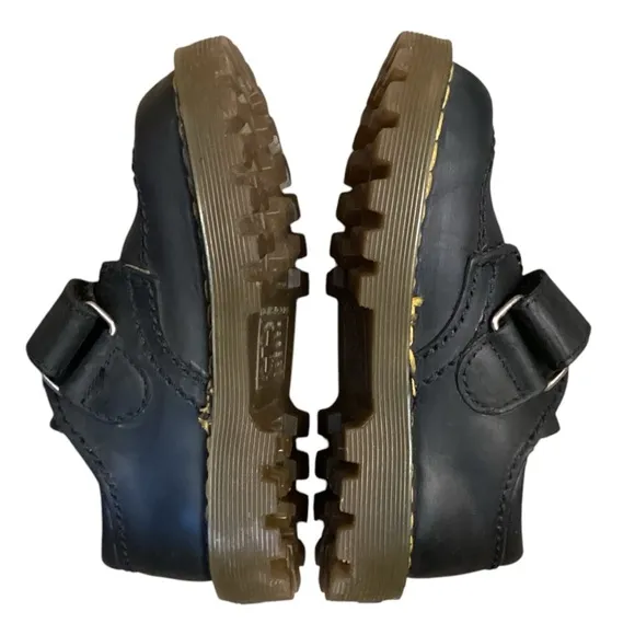 Dr. Martens ‘The Original’ Boys Black Leather Hook &amp; Loop Velcro Closure Oxfords