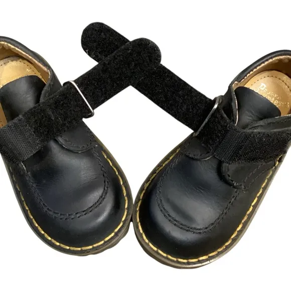 Dr. Martens ‘The Original’ Boys Black Leather Hook &amp; Loop Velcro Closure Oxfords