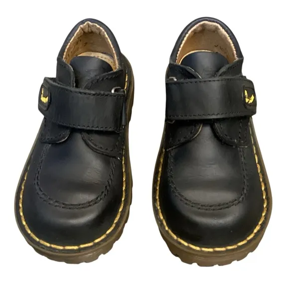 Dr. Martens ‘The Original’ Boys Black Leather Hook &amp; Loop Velcro Closure Oxfords