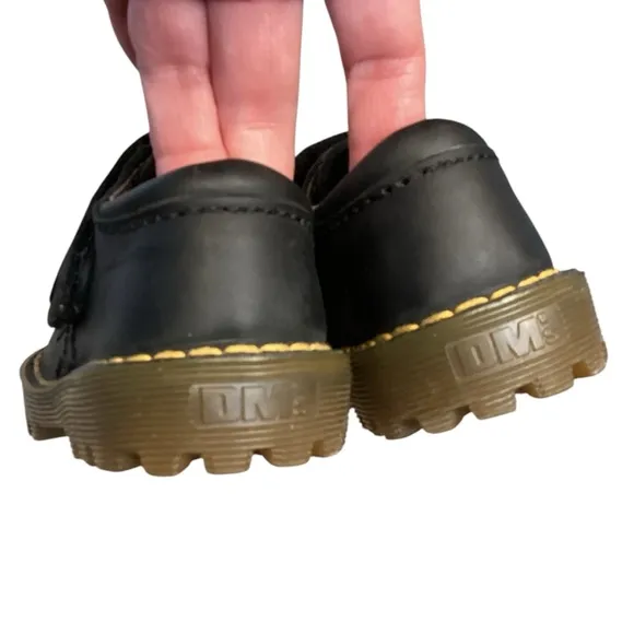 Dr. Martens ‘The Original’ Boys Black Leather Hook &amp; Loop Velcro Closure Oxfords