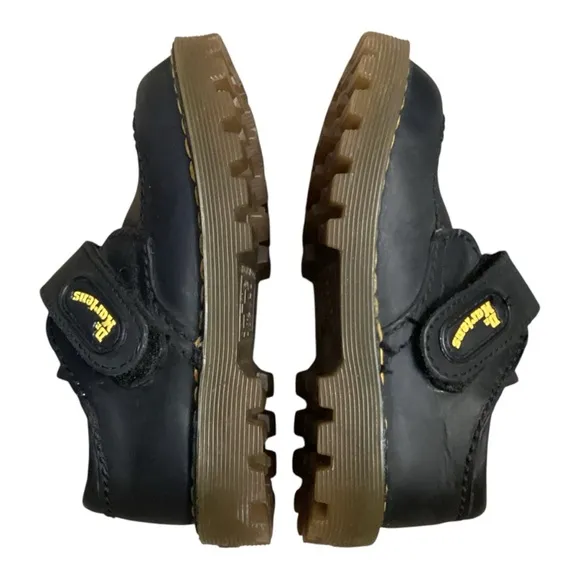 Dr. Martens ‘The Original’ Boys Black Leather Hook &amp; Loop Velcro Closure Oxfords