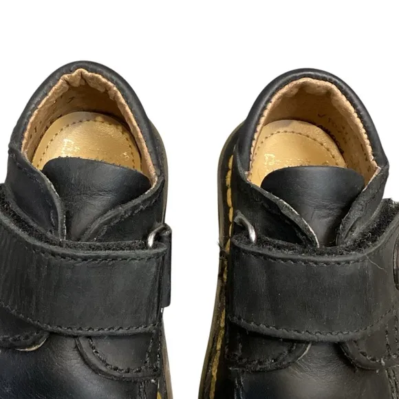 Dr. Martens ‘The Original’ Boys Black Leather Hook &amp; Loop Velcro Closure Oxfords