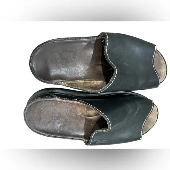 DR MARTENS Vintage Black Genuine Leather Slides Chunky Y2K Sole Sandals Shoes B6