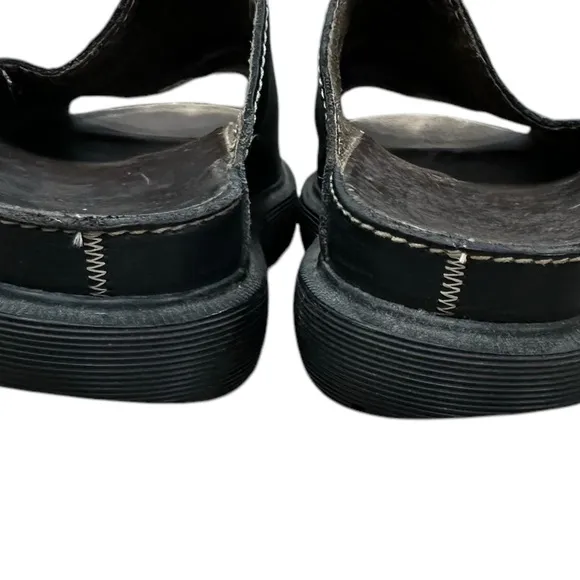 DR MARTENS Vintage Black Genuine Leather Slides Chunky Y2K Sole Sandals Shoes B6