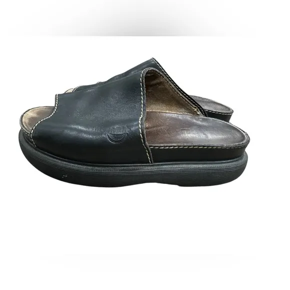 DR MARTENS Vintage Black Genuine Leather Slides Chunky Y2K Sole Sandals Shoes B6