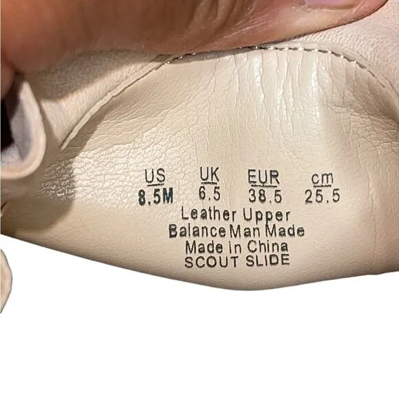 Dr. Sholl’s Beige Ruffled Sport Leather Slides Sandals Scout Slip On Size 8.5