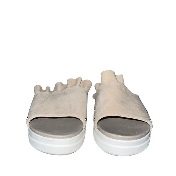 Dr. Sholl’s Beige Ruffled Sport Leather Slides Sandals Scout Slip On Size 8.5