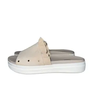 Dr. Sholl’s Beige Ruffled Sport Leather Slides Sandals Scout Slip On Size 8.5