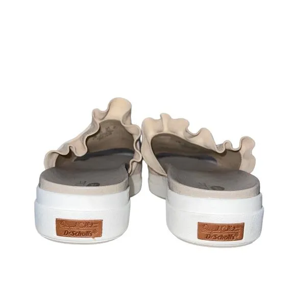 Dr. Sholl’s Beige Ruffled Sport Leather Slides Sandals Scout Slip On Size 8.5