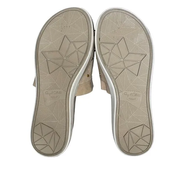 Dr. Sholl’s Beige Ruffled Sport Leather Slides Sandals Scout Slip On Size 8.5