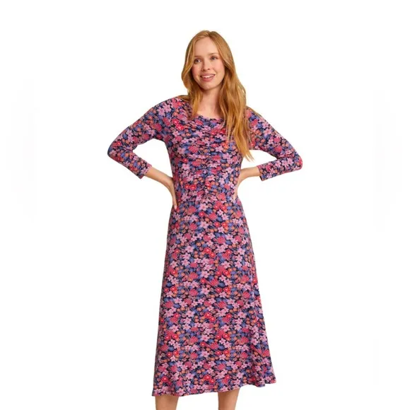 Draper James Tae Midi Floral Dress in Abstract Dahlia Stretch Size Large NWT