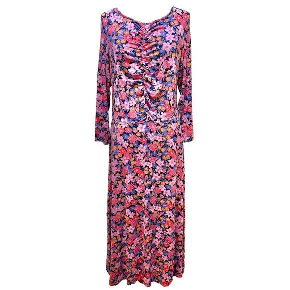 Draper James Tae Midi Floral Dress in Abstract Dahlia Stretch Size Large NWT
