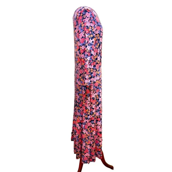 Draper James Tae Midi Floral Dress in Abstract Dahlia Stretch Size Large NWT