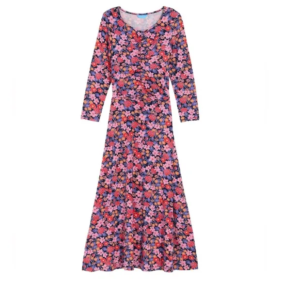 Draper James Tae Midi Floral Dress in Abstract Dahlia Stretch Size Large NWT