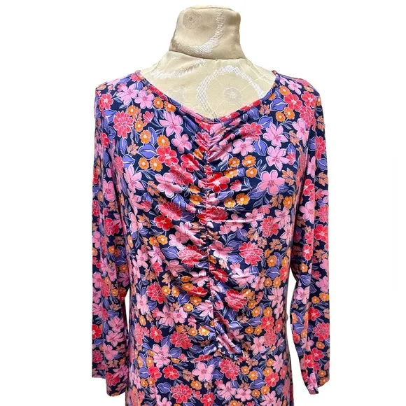 Draper James Tae Midi Floral Dress in Abstract Dahlia Stretch Size Large NWT