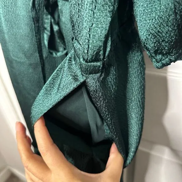 Draper James XL Martina Midi Dress Hammered Satin Emerald Green