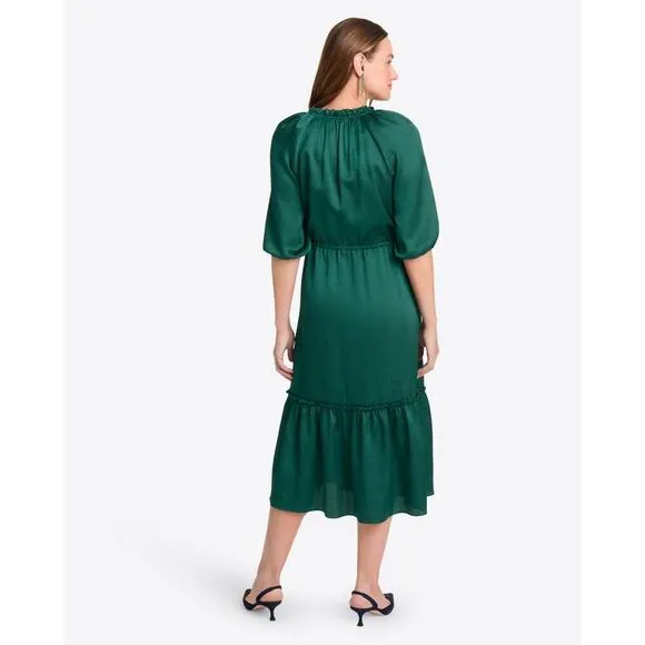 Draper James XL Martina Midi Dress Hammered Satin Emerald Green