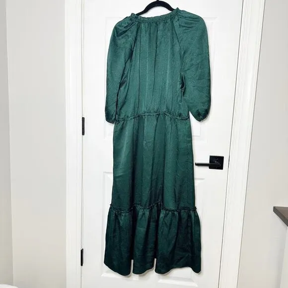 Draper James XL Martina Midi Dress Hammered Satin Emerald Green