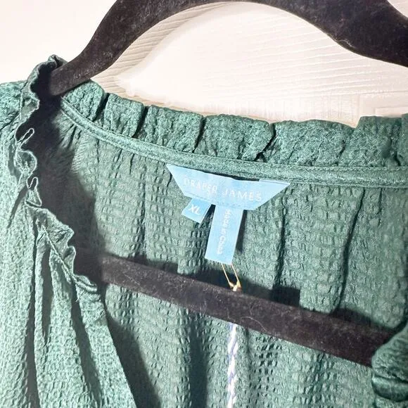 Draper James XL Martina Midi Dress Hammered Satin Emerald Green