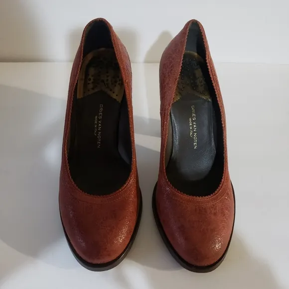 Dries Van Noten Reddish Brown Wooden Block Heel Sz: 6.5