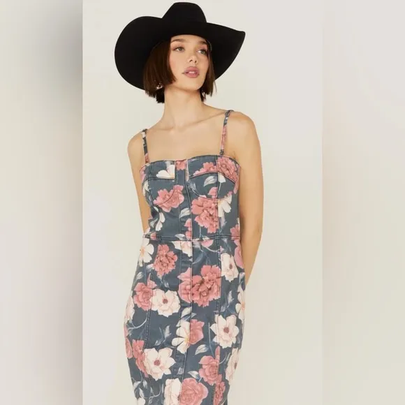 Driftwood Women's Floral Sweetheart Masquerade Noir Midi Dress Black Size M