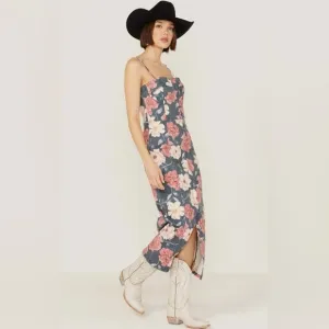 Driftwood Women's Floral Sweetheart Masquerade Noir Midi Dress Black Size M