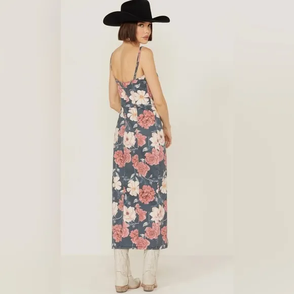 Driftwood Women's Floral Sweetheart Masquerade Noir Midi Dress Black Size M
