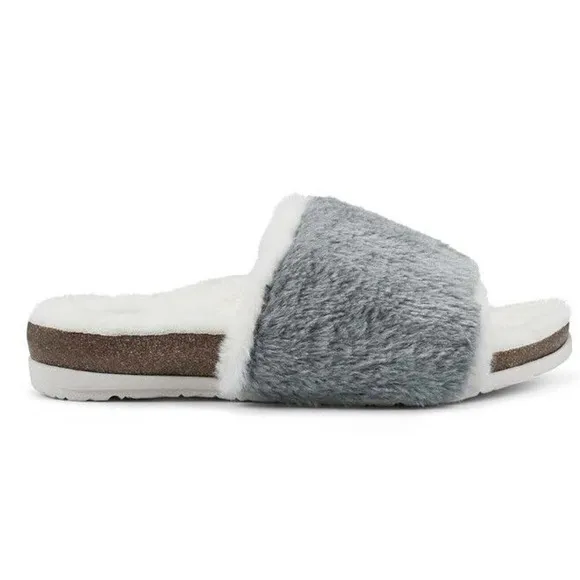 Earth Origins OLLI Women's Frost Grey Faux Fur Slide SIZE 7