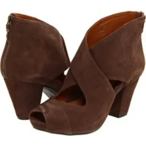 Earthies Brown Suede Cristiana Block Heel Peep Toe Platforms 8 like new
