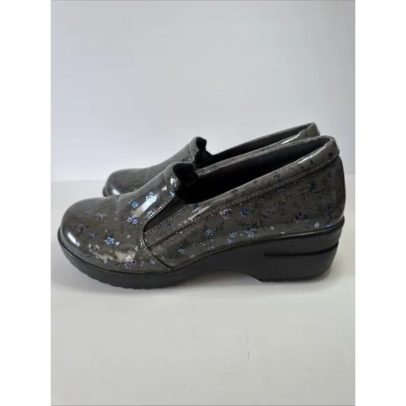 EASY WORKS Women’s Slip on Clogs Comfort Work Shoes Size 11 M Floral Gray Blue