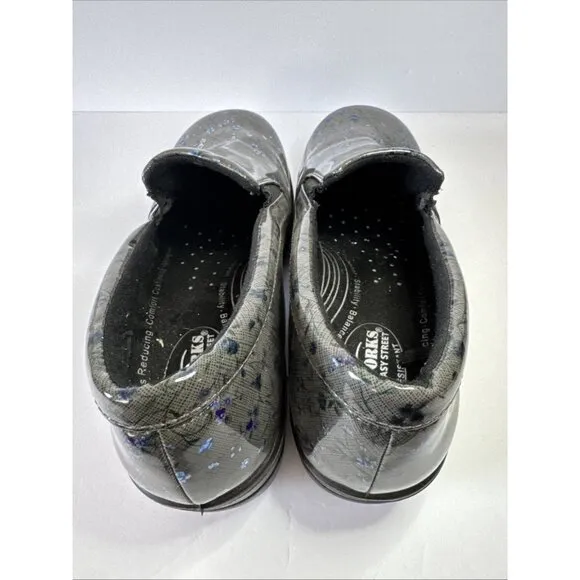 EASY WORKS Women’s Slip on Clogs Comfort Work Shoes Size 11 M Floral Gray Blue