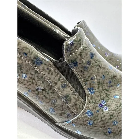 EASY WORKS Women’s Slip on Clogs Comfort Work Shoes Size 11 M Floral Gray Blue