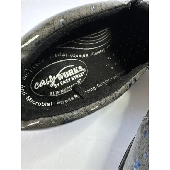 EASY WORKS Women’s Slip on Clogs Comfort Work Shoes Size 11 M Floral Gray Blue