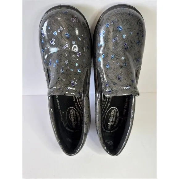 EASY WORKS Women’s Slip on Clogs Comfort Work Shoes Size 11 M Floral Gray Blue