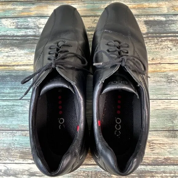 ECCO Golf Shoe Mens 12-12.5/46 Black Leather Hydromax Water Resistant Oxfords