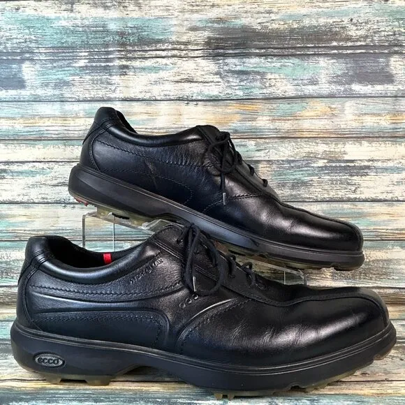 ECCO Golf Shoe Mens 12-12.5/46 Black Leather Hydromax Water Resistant Oxfords