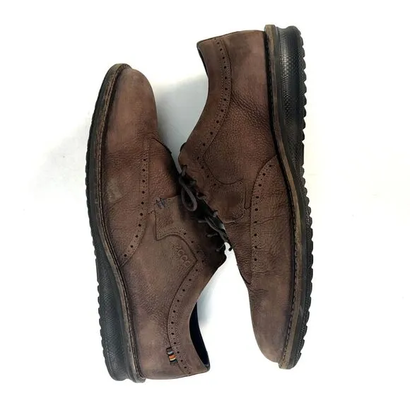 Ecco Kenton Wing Tip Oxfords Mens Sz EU 46 Brown Nubuck Leather