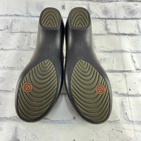 ECCO Leather Mules Women’s 39 (US 8 - 8.5 ) Brown Basket Weave Clog Studded
