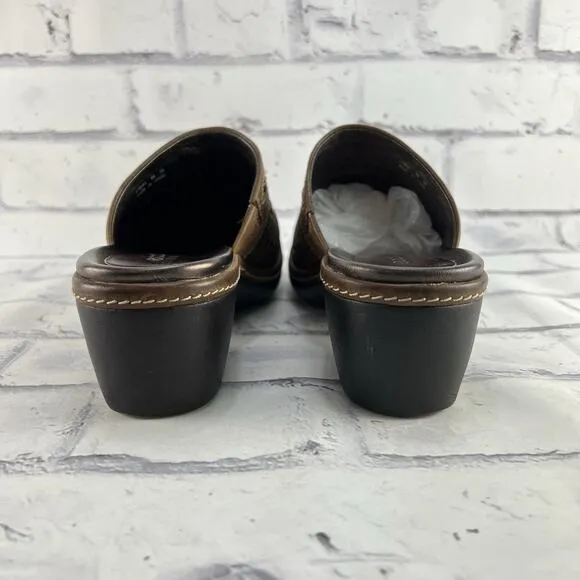 ECCO Leather Mules Women’s 39 (US 8 - 8.5 ) Brown Basket Weave Clog Studded