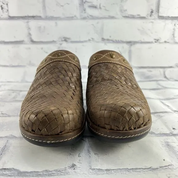 ECCO Leather Mules Women’s 39 (US 8 - 8.5 ) Brown Basket Weave Clog Studded