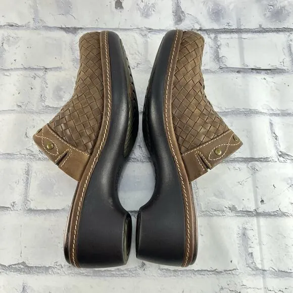 ECCO Leather Mules Women’s 39 (US 8 - 8.5 ) Brown Basket Weave Clog Studded