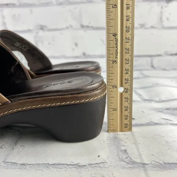 ECCO Leather Mules Women’s 39 (US 8 - 8.5 ) Brown Basket Weave Clog Studded