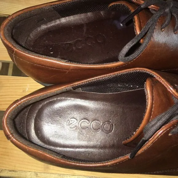 ECCO Melbourne Brown Leather Lace Up Derby Oxfords Shoes‎ Mens Vented Sz 42